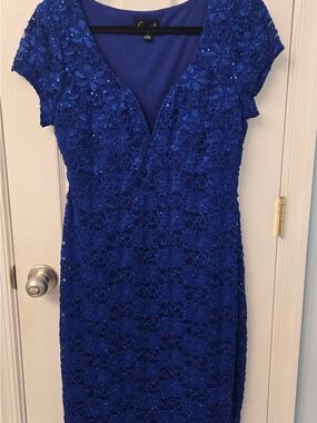 connected apparel Royal Blue Lace V-Neck Midi Dress